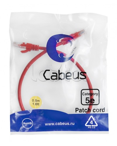 Патч-корд медный U/UTP кат.5е (0,5м) LSZH (красный) Cabeus (PC-UTP-RJ45-Cat.5e-0.5m-RD-LSZH) в Домодедово Патчкорды (медные) Pintop.ru