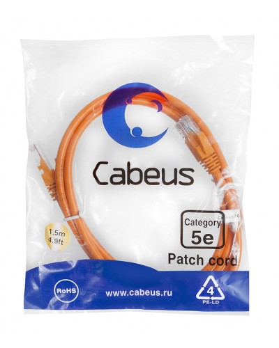Патч-корд медный U/UTP кат.5е (1,5м) LSZH (оранжевый) Cabeus (PC-UTP-RJ45-Cat.5e-1.5m-OR-LSZH) в Домодедово Патчкорды (медные) Pintop.ru