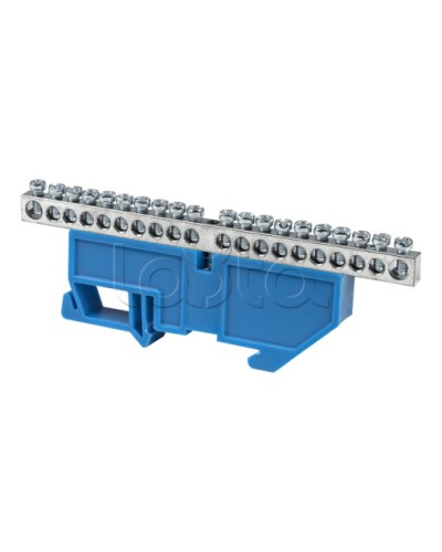 Шина 0 N (6x9мм) 20 отв. цинк синий изолятор на DIN-рейку EKF PROxima (sn1-63-20-d) в Домодедово Клеммные колодки Pintop.ru