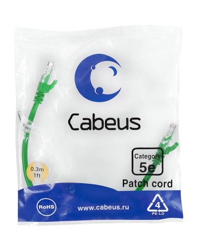 Патч-корд медный U/UTP кат.5е (0,3м) LSZH (зеленый) Cabeus (PC-UTP-RJ45-Cat.5e-0.3m-GN-LSZH) в Домодедово Патчкорды (медные) Pintop.ru