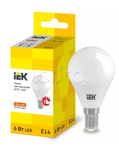 Лампа LED ALFA G45 шар 6Вт 230В 3000К E14 IEK (LLA-G45-6-230-30-E14) в Домодедово Источники света(Лампы) Pintop.ru