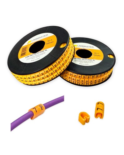 Клипса маркировочная на кабель диаметром 3.6–7.4 мм, символ C, 500 шт., желтая LANMASTER LAN-MCC-EC2C/500-YL в Домодедово Аксессуары для стоек и шкафов Pintop.ru