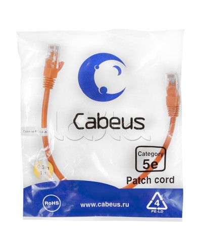 Патч-корд медный U/UTP кат.5е (0,3м) LSZH (оранжевый) Cabeus (PC-UTP-RJ45-Cat.5e-0.3m-OR-LSZH) в Домодедово Патчкорды (медные) Pintop.ru