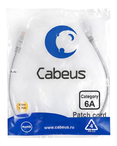 Шнур коммутационный 2xRJ-45/8P8C U/UTP кат.6 (0,5 м) Cabeus PC-UTP-RJ45-Cat.6a-0.5m-LSZH в Домодедово Патчкорды (медные) Pintop.ru