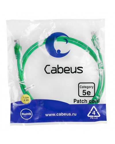 Патч-корд медный U/UTP кат.5е (1,5м) LSZH (зеленый) Cabeus (PC-UTP-RJ45-Cat.5e-1.5m-GN-LSZH) в Домодедово Патчкорды (медные) Pintop.ru