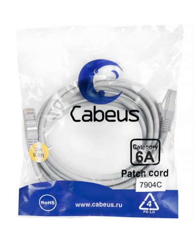 Патч-корд SSTP, категория 6a, 10G, S/FTP экранированный, LSZH, 3 м, серый Cabeus PC-SSTP-RJ45-Cat.6a-3m-LSZH в Домодедово Патчкорды (медные) Pintop.ru