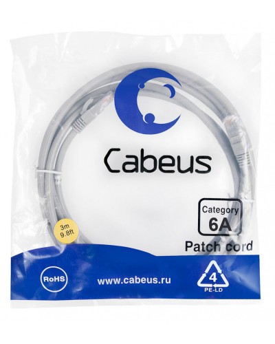Шнур коммутационный 2xRJ-45/8P8C U/UTP кат.6a (3 м) Cabeus PC-UTP-RJ45-Cat.6a-3m-LSZH в Домодедово Патчкорды (медные) Pintop.ru