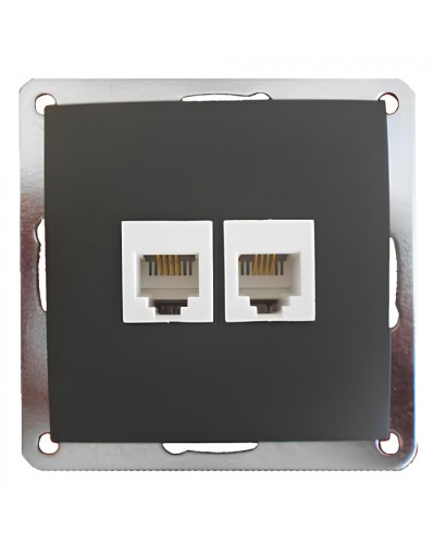 Розетка телефонная двойная 2хRJ-11 с накладкой (черный бархат) (865608-1) в Домодедово Розетки компьютерные и телефонные Pintop.ru