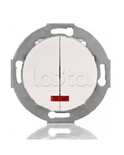 Выключатель двухклавишный Экопласт (схема 5L) с индикатором 10 A, 250 B (белый) Vintage в Домодедово Розетки компьютерные и телефонные Pintop.ru