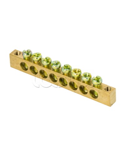 Шина PEN ноль-земля (8х12мм) 8 отверстий латунь крепеж по краям EKF PROxima (sn0-125-8-k) в Домодедово Аксессуары для стоек и шкафов Pintop.ru