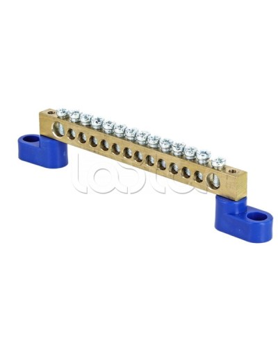 Шина 0 N (6х9мм) 14 отверстий латунь 2 синих угловых изолятора EKF PROxima (sn0-63-14-2) в Домодедово Аксессуары для стоек и шкафов Pintop.ru