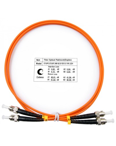 Шнур оптический duplex ST-ST 62,5/125 mm 1м LSZH Cabeus FOP-62-ST-ST-1m в Домодедово Патч-корды оптические Pintop.ru