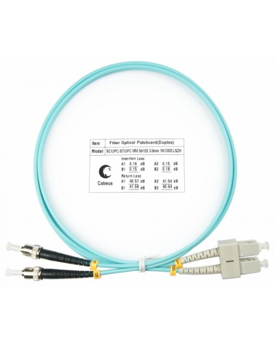 Шнур оптический duplex SC-ST 50/125 MM OM3 1 м LSZH Cabeus FOP-50-SC-ST-1M в Домодедово Патч-корды и пигтейлы Pintop.ru
