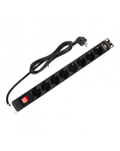 Блок распределения 19 (PDU) с выключателем на 16А, 8 разъемов SHUKO, шнур питания 1,8 м, черныйDatarex DR-432121 в Домодедово Блоки розеток Pintop.ru