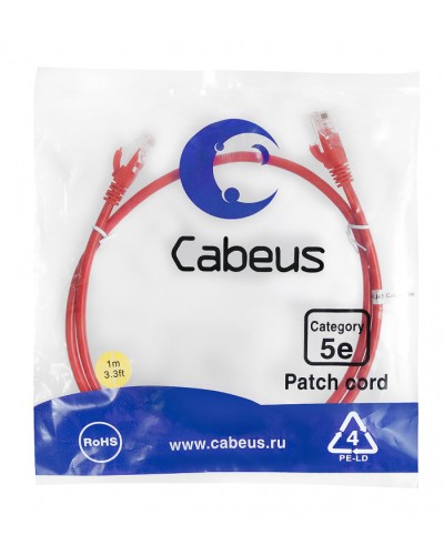 Патч-корд медный U/UTP кат.5е (1м) LSZH (красный) Cabeus (PC-UTP-RJ45-Cat.5e-1m-RD-LSZH) в Домодедово Патч-корды и пигтейлы Pintop.ru