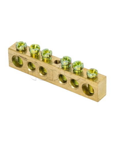 Шина PEN ноль-земля (8х12мм) 6 отверстий латунь крепеж по центру EKF PROxima (sn0-125-6-c) в Домодедово Клеммные колодки Pintop.ru