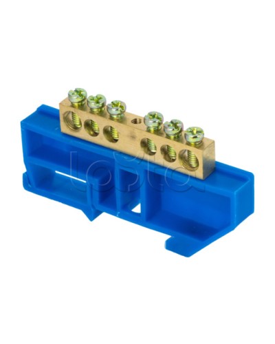 Шина 0 N (8х12мм) 6 отверстий латунь синий изолятор на DIN-рейку EKF PROxima (sn0-125-6-d) в Домодедово Клеммные колодки Pintop.ru