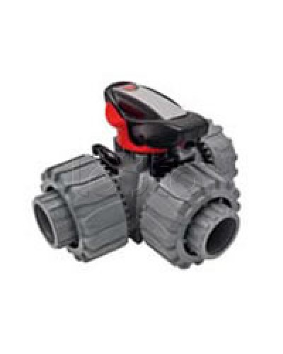 Кран шаровой трехходовой ПВХ D25, под клей Экопласт с муфтовым окончанием (49448) в Домодедово Повороты, муфты, тройники Pintop.ru