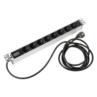 Блок розеток 1U, 8 розеток Schuko Rem R-16-8S-AM-440-3