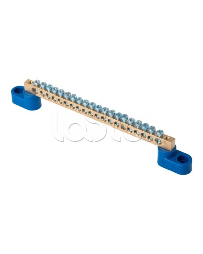 Шина 0 N (6х9мм) 20 отверстий латунь 2 синих угловых изолятора EKF PROxima (sn0-2-63-20) в Домодедово Аксессуары для стоек и шкафов Pintop.ru