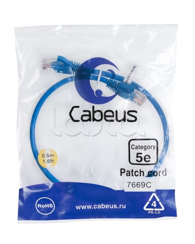 Патч-корд UTP, категория 5e, 0.5 м, неэкранированный, синий Cabeus PC-UTP-RJ45-Cat.5e-0.5m-BL в Домодедово Патчкорды (медные) Pintop.ru