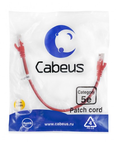 Патч-корд медный U/UTP кат.5е (0,3м) LSZH (красный) Cabeus (PC-UTP-RJ45-Cat.5e-0.3m-RD-LSZH) в Домодедово Патчкорды (медные) Pintop.ru