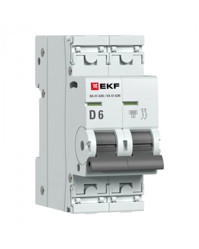 Автоматический выключатель 2P 6А (D) 6кА ВА 47-63N EKF PROxima (M636206D) в Домодедово Электротехническое оборудование Pintop.ru