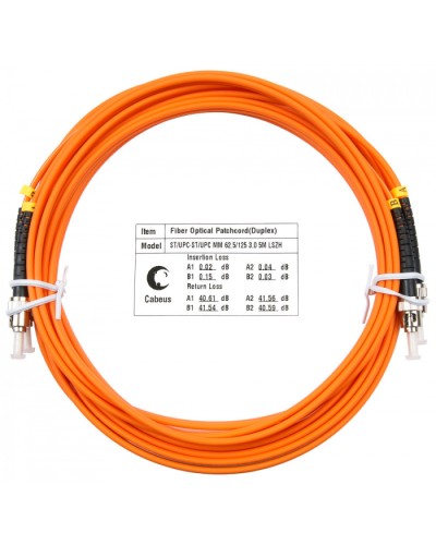 Шнур оптический duplex ST-ST 62,5/125 MM 5 м LSZH Cabeus FOP-62-ST-ST-5M в Домодедово Патч-корды оптические Pintop.ru