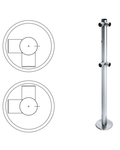 Стойка ограждения L-образная с отверстием под фиксатор, 2 муфты справа (антик серебро) Oxgard в Домодедово Ограждения Pintop.ru