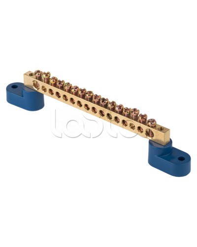 Шина 0 N (8х12мм) 16 отверстий латунь 2 синих угловых изолятора EKF PROxima (sn0-125-16-2) в Домодедово Клеммные колодки Pintop.ru