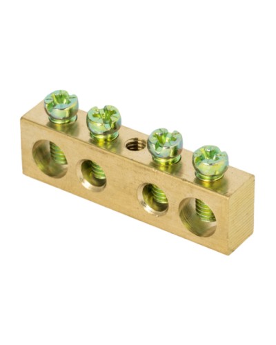 Шина PEN ноль-земля (8х12мм) 4 отверстия латунь крепеж по центру EKF PROxima (sn0-125-4-c) в Домодедово Клеммные колодки Pintop.ru