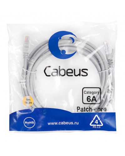 Шнур коммутационный 2xRJ-45/8P8C U/UTP кат.6a (5 м) Cabeus PC-UTP-RJ45-Cat.6a-5m-LSZH в Домодедово Патчкорды (медные) Pintop.ru