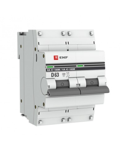 Автоматический выключатель 2P 63А (D) 10kA ВА 47-100M без теплового расцепителя EKF (mcb47100m-2-63D-pro) в Домодедово Электротехническое оборудование Pintop.ru