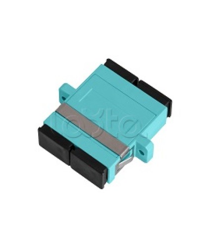 Адаптер NIKOMAX волоконно-оптический, соединительный, многомодовый, стандарта OM3, SC/UPC-SC/UPC, двойной, пластиковый, без шторки, с фланцами, аква, уп-ка 2шт. NIKOMAX (NMF-OA2M3-FN-SCU-SCU-AQ-2) в Домодедово Проходные адаптеры и розетки оптические Pint