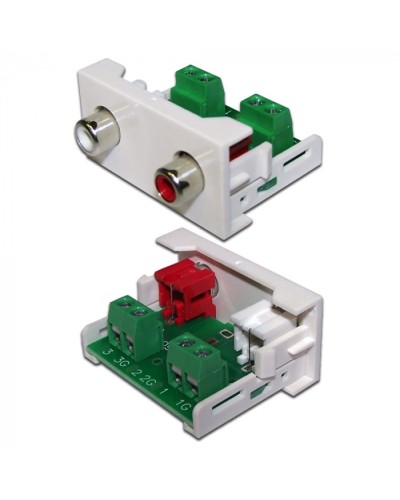 Вставка Mosaic 22.5x45 2xRCA Stereo Audio, белая LANMASTER (LAN-WA-LP-2RCA-WH) в Домодедово Коннекторы и разъемы Pintop.ru