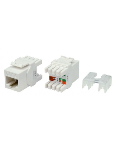 Вставка Keystone Jack RJ-45(8P8C) Hyperline KJ8-8P8C-C6-180-WH в Домодедово Модули Keystone Pintop.ru