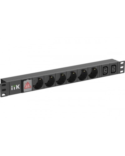 ITK 6 розеток нем. ст. + 2 С13 LED 1U вх. С14 алюмин.(PH12-6D2C133) в Домодедово Блоки розеток Pintop.ru
