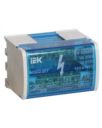 Шины на DIN-рейку в корпусе (кросс-модуль) L+PEN 2х7 IEK YND10-2-07-100 в Домодедово Вентиляторные модули Pintop.ru