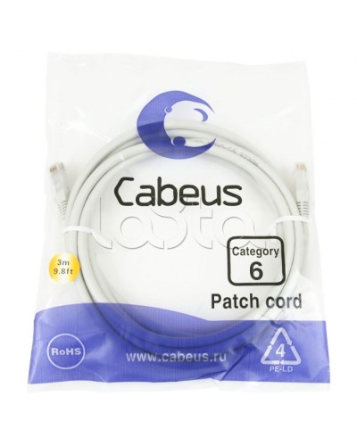 Шнур коммутационный 2xRJ-45/8P8C U/UTP кат.6 (3 м) Cabeus PC-UTP-RJ45-Cat.6-3m в Домодедово Патчкорды (медные) Pintop.ru