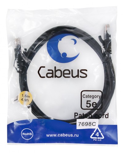 Патч-корд медный U/UTP кат.5е (1,5м) LSZH (черный) Cabeus (PC-UTP-RJ45-Cat.5e-1.5m-BK-LSZH) в Домодедово Патчкорды (медные) Pintop.ru