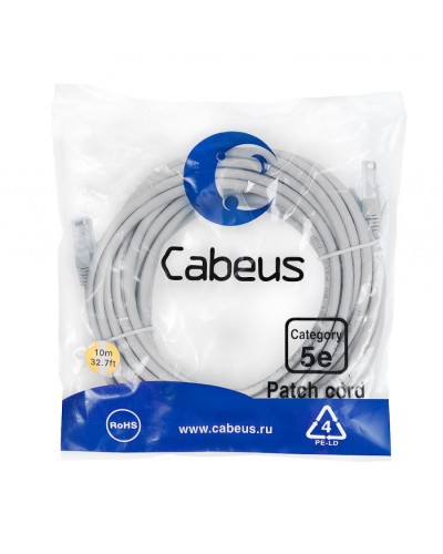 Патч-корд медный U/UTP кат.5е (20м) LSZH (серый) Cabeus (PC-UTP-RJ45-Cat.5e-20m-LSZH) в Домодедово Патчкорды (медные) Pintop.ru