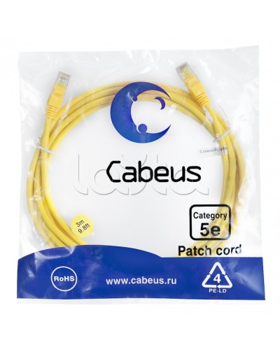 Патч-корд медный U/UTP кат.5е (3м) LSZH (желтый) Cabeus (PC-UTP-RJ45-Cat.5e-3m-YL-LSZH) в Домодедово Патчкорды (медные) Pintop.ru