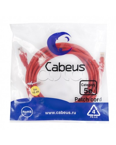 Патч-корд медный U/UTP кат.5е (5м) LSZH (красный) Cabeus (PC-UTP-RJ45-Cat.5e-5m-RD-LSZH) в Домодедово Патчкорды (медные) Pintop.ru