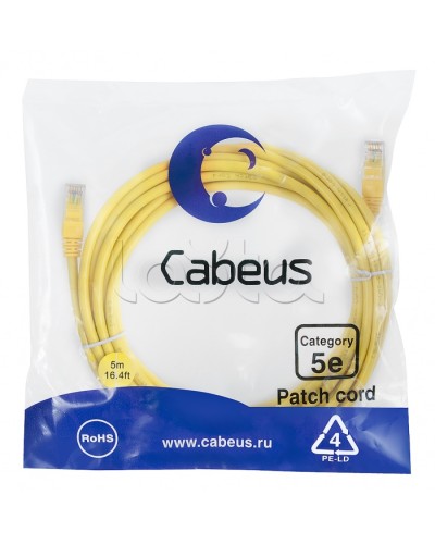 Патч-корд медный U/UTP кат.5е (5м) LSZH (желтый) Cabeus (PC-UTP-RJ45-Cat.5e-5m-YL-LSZH) в Домодедово Патчкорды (медные) Pintop.ru