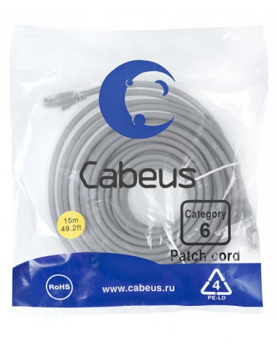Патч-корд медный U/UTP кат.6 (15м) LSZH (серый) Cabeus (PC-UTP-RJ45-Cat.6-15m-LSZH) в Домодедово Патчкорды (медные) Pintop.ru
