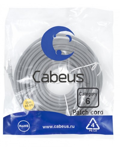 Патч-корд медный U/UTP кат.6 (20м) LSZH (серый) Cabeus (PC-UTP-RJ45-Cat.6-20m-LSZH) в Домодедово Патчкорды (медные) Pintop.ru