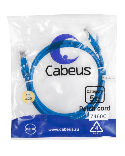 Патч-корд медный U/UTP категория 5е (1м) LSZH (синий) Cabeus (PC-UTP-RJ45-Cat.5e-1m-BL-LSZH) в Домодедово Патчкорды (медные) Pintop.ru