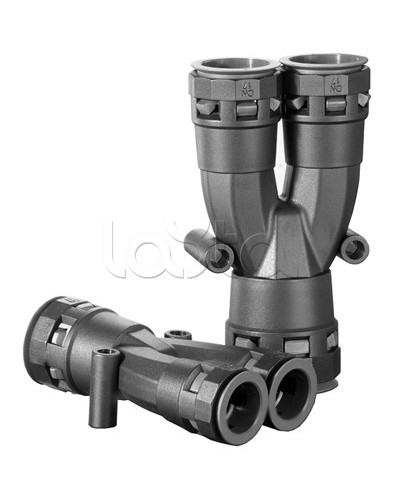 Разветвитель DN 1х17 + 2х12 мм, полиамид, цвет черный DKC PAY171212N в Домодедово Повороты, муфты, тройники Pintop.ru