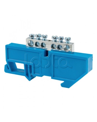 Шина 0 N (6x9мм) 6 отв. цинк синий изолятор на DIN-рейку EKF (sn1-63-06-d) в Домодедово Крепежные изделия Pintop.ru