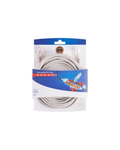 Патч-корд U/UTP RJ45-RJ45, CAT 5e, PVC, серый, 5м REXANT 06-3204 в Домодедово Патчкорды (медные) Pintop.ru